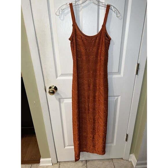 Shape FX Maxi Dress Womens 6 Geometric Embossed Side Slit Shelf Bra Stretch Sexy - Picture 6 of 7